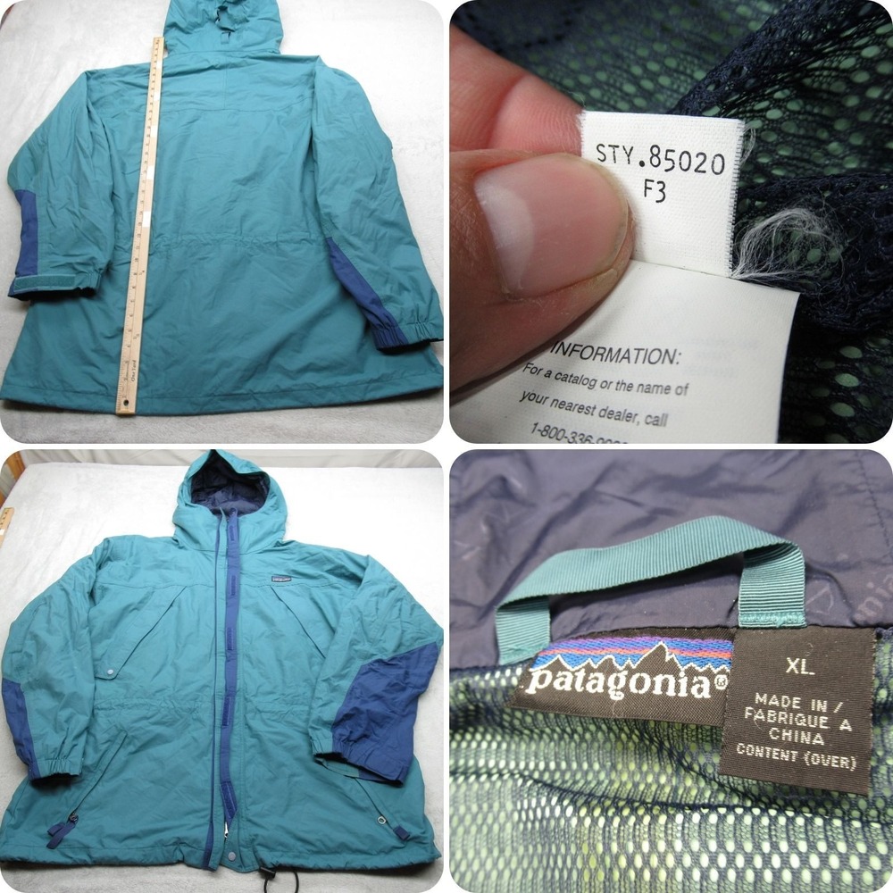Patagonia Jacket Mens XL Teal Pockets Hood Full Zip Parka Windbreaker VTG Rare